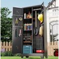 thumbnail image 1 of 71" Metal Tools Storage Cabinet with Doors and Shelves, Outdoor Storage Sheds with Lock, Black Cleaning Supplies Organization Cabinet with Hanging Rod for Garage, Outdoor,$$Garden & Patio, 1 of 7