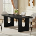 thumbnail image 1 of 71" Modern Black Dining Table for 6-8 People, Large Rectangular Kitchen Table with Wood Pedestal Base, Contemporary Long Dinner Table for Dining Room, Living Room, Office or Restaurant, 1 of 8