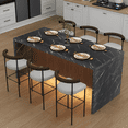 thumbnail image 1 of 71" Modern Black Marble Dining Table with LED Lights, Rectangular Faux Marble Kitchen Table for 4-6 People, Large Island Table with Striped Grille Base for Dining Room, Home, or Living Room, 1 of 12