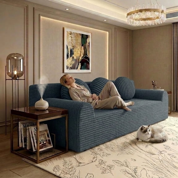 71" Modern Corduroy Small Loveseat, Cloud Memory Foam Compressed Couch in a Box, Boneless Space-Saving Sofa for Living Room Bedroom Apartment, No Assembly