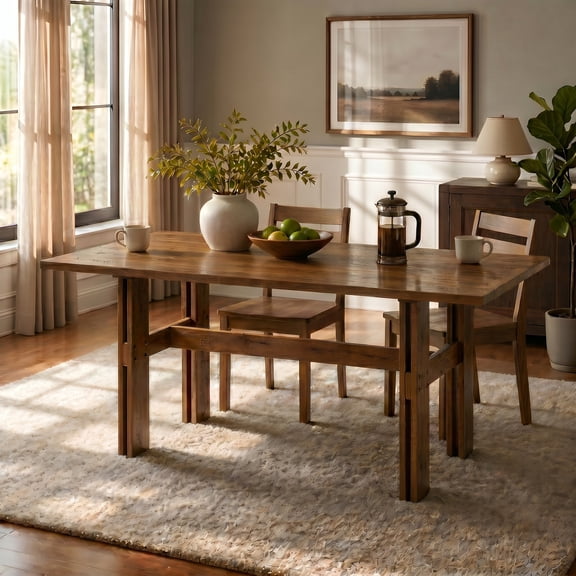 71" Modern Dining Table MDF Top, Rubber Wood Base, Durable Build, Walnut & Tan clear instructions and all necessary hardware