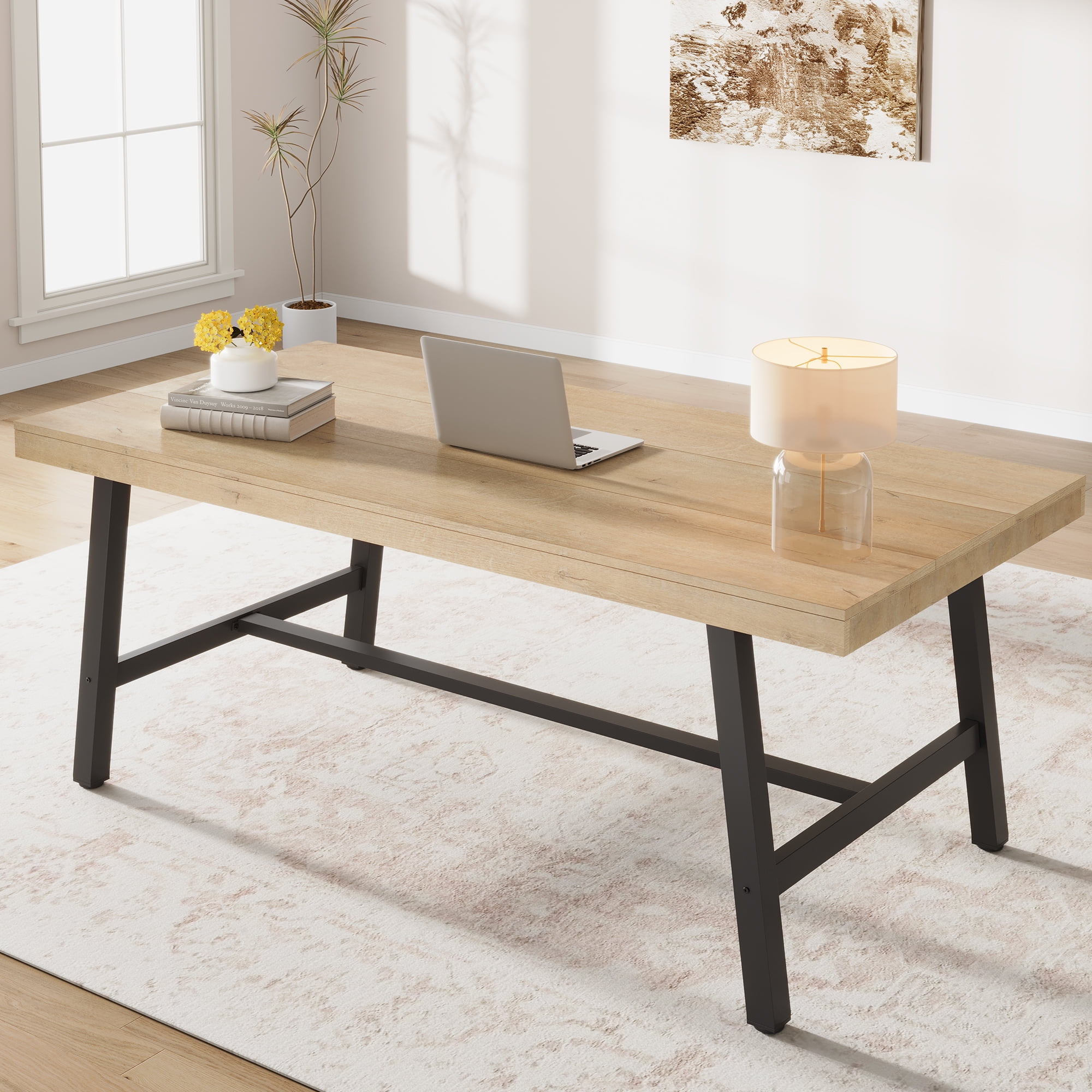 71" Modern Farmhouse Rectangular Dining Table - Adjustable Feet, Seats ...