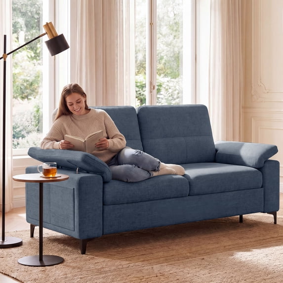 71" Modern Loveseat Sofa 2 Seat Chenille Couch Adjustable Armrest for Living Room Small Spaces Blue