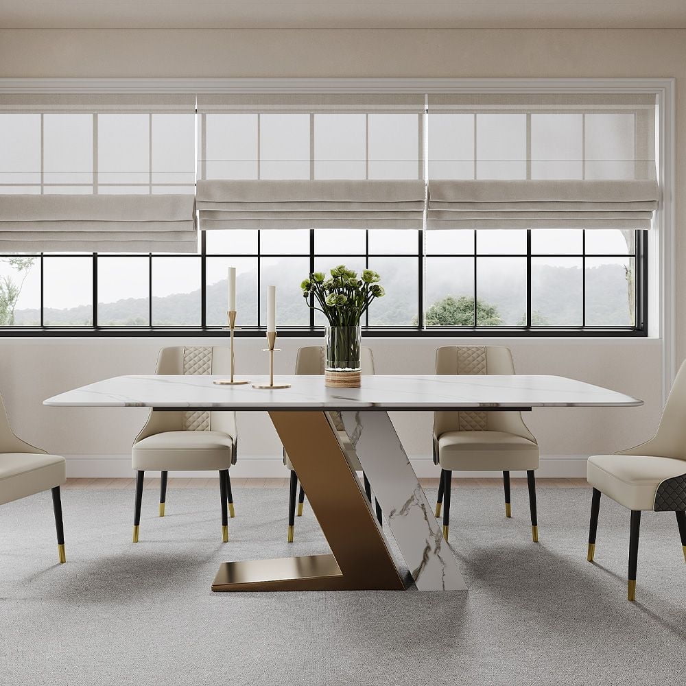 POVISON 71" Modern Luxury White Rectangular Dining Table with Glossy ...