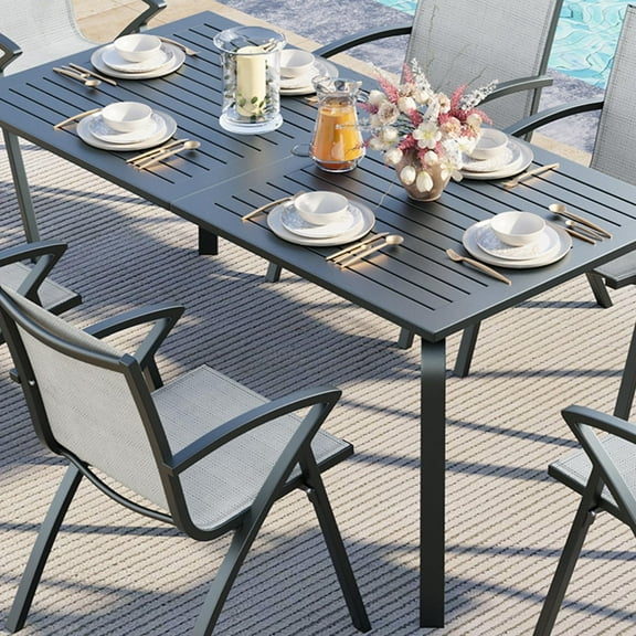 71" Modern Outdoor Dining Table with Umbrella Hole - Marine-Grade Aluminum Patio Table, Weatherproof & Rust-Proof Design for Restaurants, Backyards, Poolside - Scratch-Resistant