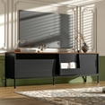 thumbnail image 1 of 71" Modern TV Stand for TVs up to 75 Inch, Entertainment Center with Sliding Door and Pull-out Drawer, Wood Media TV Console for Living Room, Black, 1 of 7