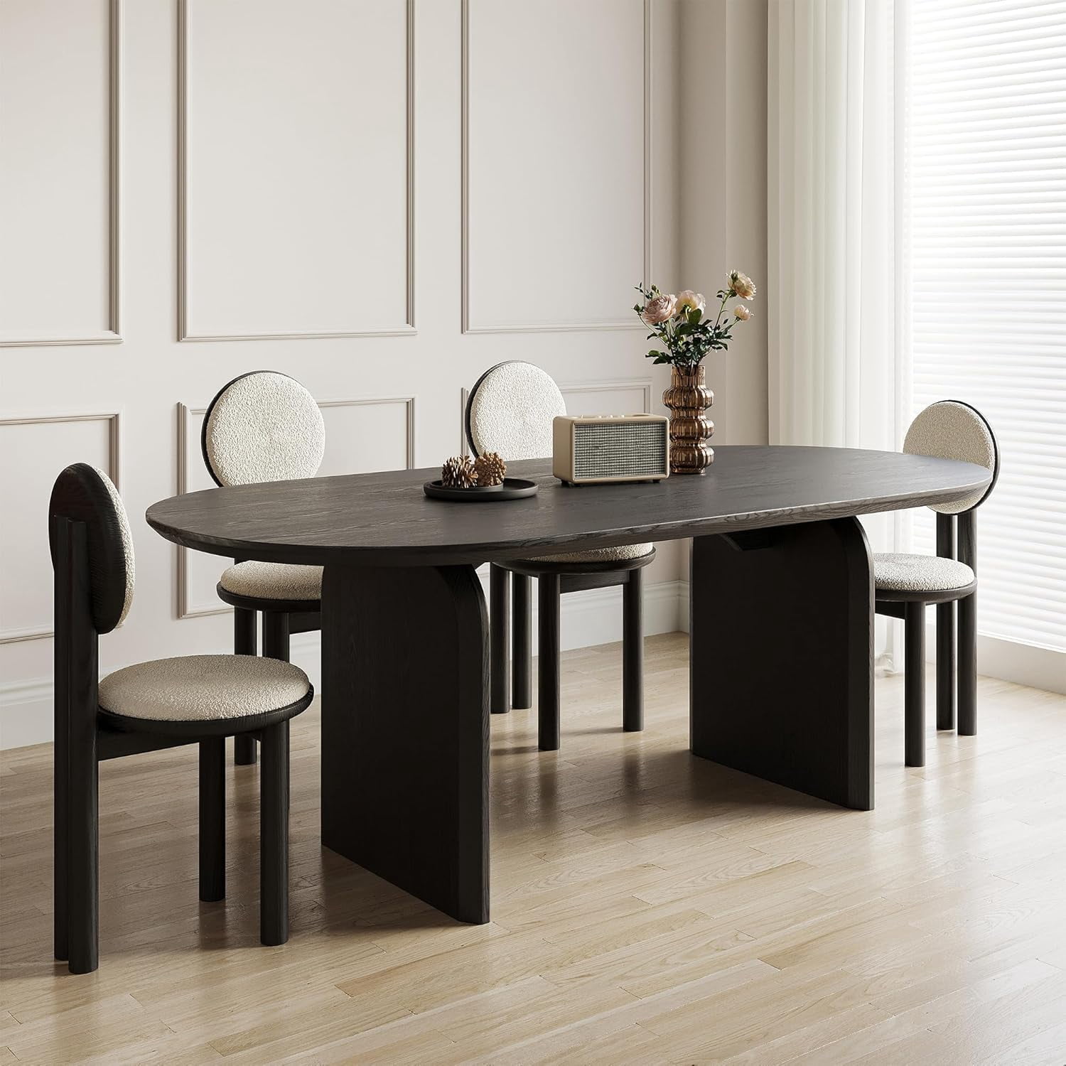 71" Oval Dining Table for 6, Wooden Dining Room Table with Dual Pedestal, Mid Century Modern ...