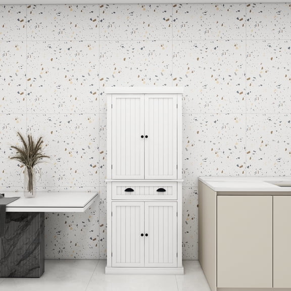 71" Pantry Cabinet with 4 Doors and Drawer | Ample Space for Kitchen Rags and Dishes | E1 MDF with Three - step UV Painting | Stable Base and Anti - tip Design