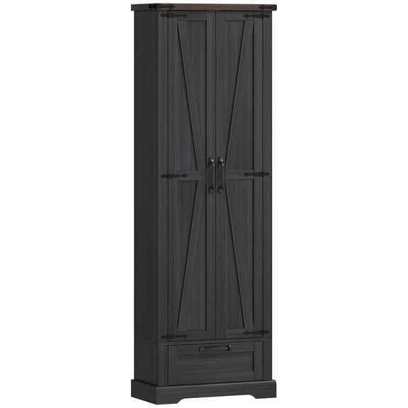 71" Pantry Cabinet, Kitchen Storage Cabinet with Adjustable Shelves, Barn Doors and Drawer for Dining Room, Black