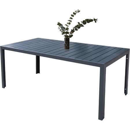 71"Patio Dining Table Aluminum Frame Outdoor Table PS Finish Tabletop, Heavy Duty Patio Furniture, Rectangular Tea Table for Indoor Outdoor Use, Black