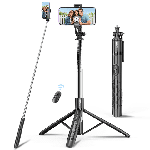 SelfieShow 71" Phone Tripod for iphone, Extendable Selfie Stick Tripod Stand with Wireless Remote, 360° Rotation Cell Phone Tripod for Video Recording, Compatible with iphone Android (Black)