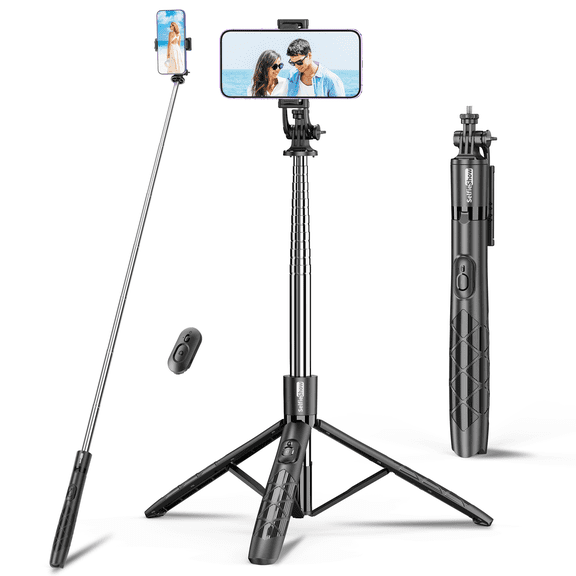 SelfieShow 71” Phone Tripod & Selfie Stick, Portable All in One Extendable Cell Phone Tripod with Wireless Remote, 360° Rotation Compatible for IPhone/Android/Video Recording/Camera