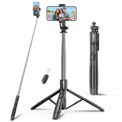 SelfieShow 71" Extendable Phone Tripod & Selfie Stick with Wireless Remote, 360° Rotatable Cell Phone Holder for Video Recording, Compatible with iphone & Android (Black)