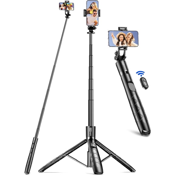 71" Phone Tripod & Selfie Stick, All in One Extendable Cell Phone Tripod with Wireless Remote, Tripods Stand for iPhone & Travel Selfie Stick 360° Rotation Compatible with iPhone Android, Camera
