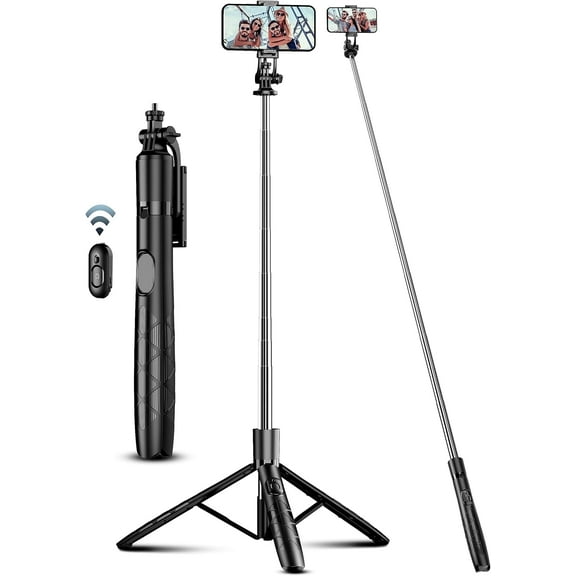 71" Phone Tripod & Selfie Stick, All in One Extendable Cell Phone Tripod with Wireless Remote, Tripods Stand for iPhone & Travel Selfie Stick 360° Rotation Compatible with iPhone Android, Camera