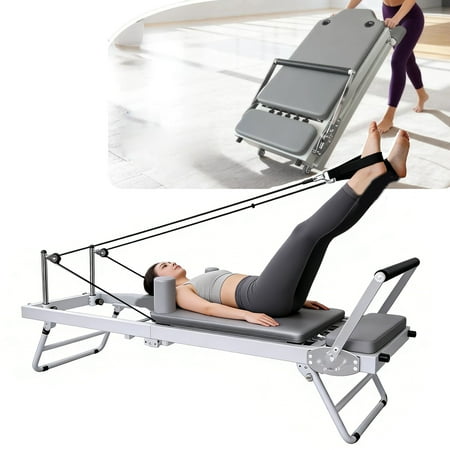 71" Pilates Reformer Machine, Pilates Equipment, Foldable Reformer Pilates Machine, Studio Grade Workout Equipment with Reformer Box & Adjustable Heights for Studio Training