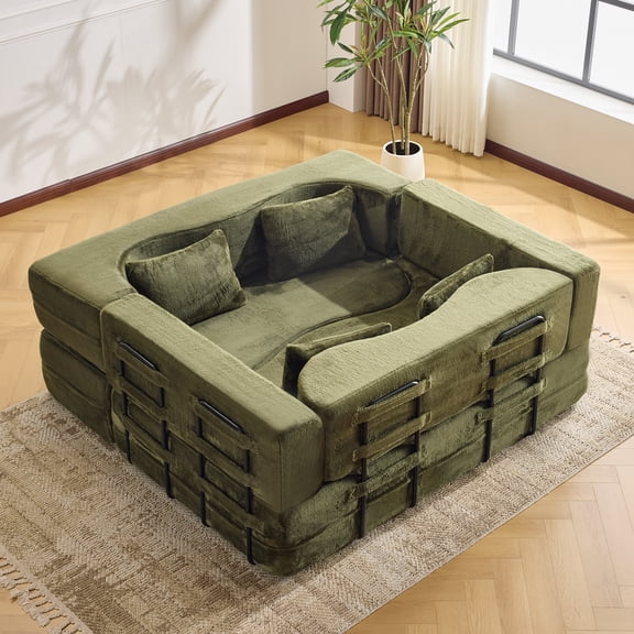 71" Plush Folding Sofa Bed - Green Convertible Couch with High-Density Foam, Modern Sleeper for Living Room, Guest Room, Studio Apartments, Versatile & Cozy Seating