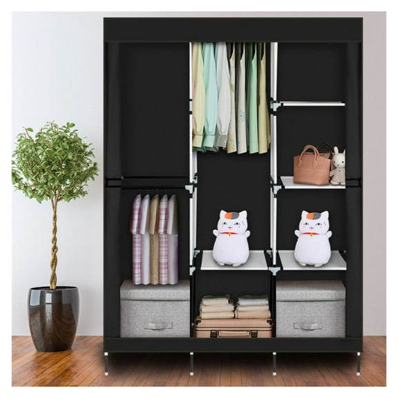 71" Portable Closet Organizer Clothes Rack Wardrobe with Shelves Black