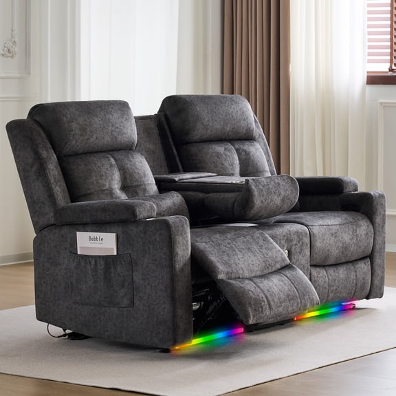 71" Power Reclining Loveseat with Bluetooth Speakers & LED Lights, Electric Home Theater Seating with Drop-Down Table, USB/USB-C Ports, Storage Armrests, Dutch Velvet Recliner Sofa