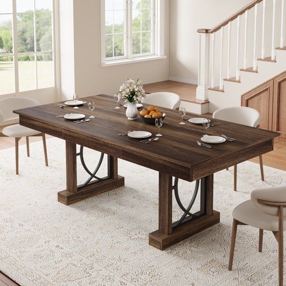 71" Rectangular Dining Table for 6-8 – Wooden with Dual Large Storage Drawers, Sturdy Frame, Waterproof & Heat-Resistant – Ideal for Dining Room or Kitchen