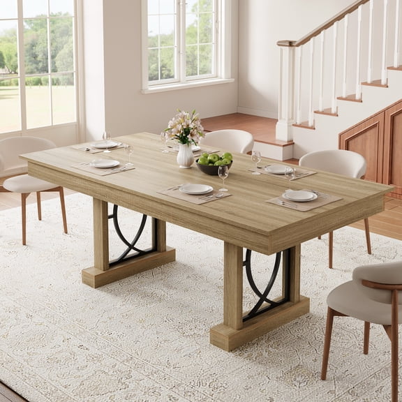 71" Rectangular Dining Table for 6-8 – Wooden with Dual Large Storage Drawers, Sturdy Frame, Waterproof & Heat-Resistant – Ideal for Dining Room or Kitchen