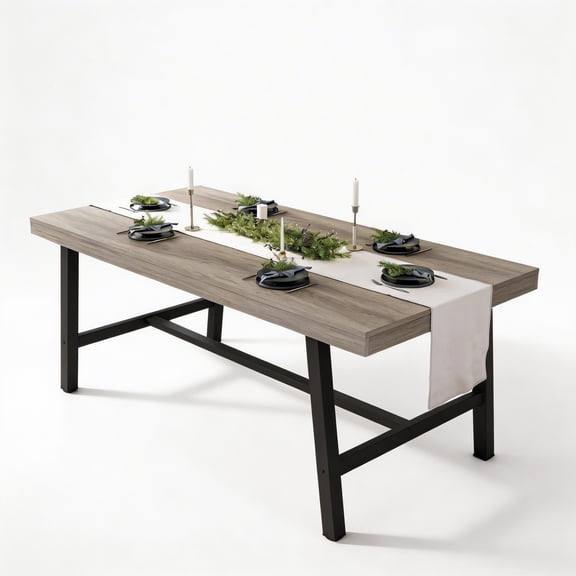 71" Rectangular Dining Table for 6-8 People, Large Modern Kitchen Table with Wood Top and Sturdy Metal Frame