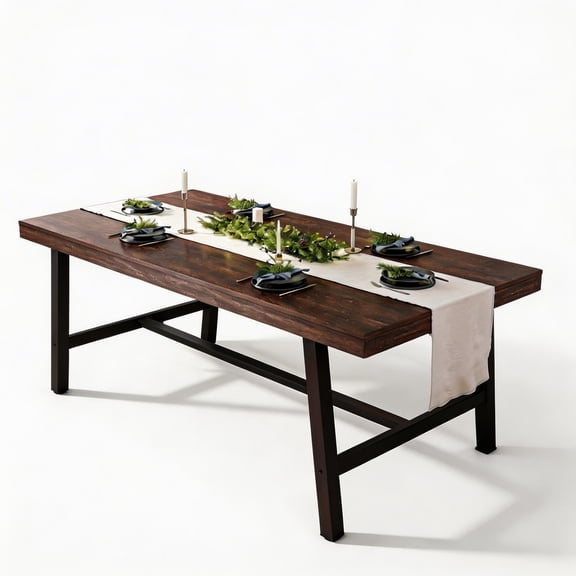 71" Rectangular Dining Table for 6-8 People, Large Modern Kitchen Table with Wood Top and Sturdy Metal Frame