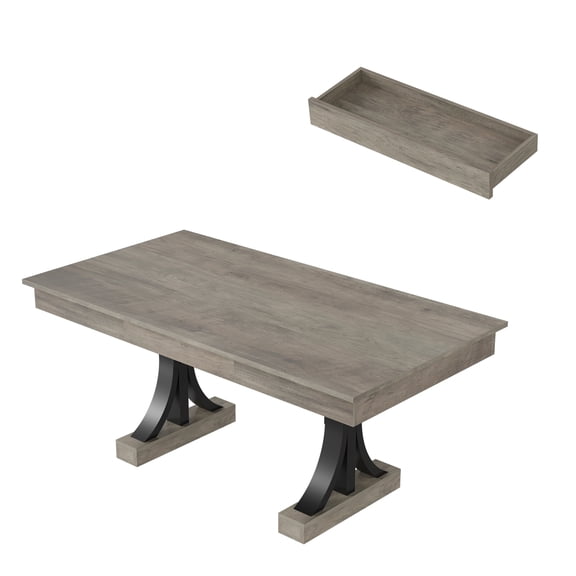 71" Rectangular Dining Table with 2 Drawers - 6-8 Seater Wood Kitchen Table with Heavy Duty Metal Frame - 6ft Large Gathering Table-Gray