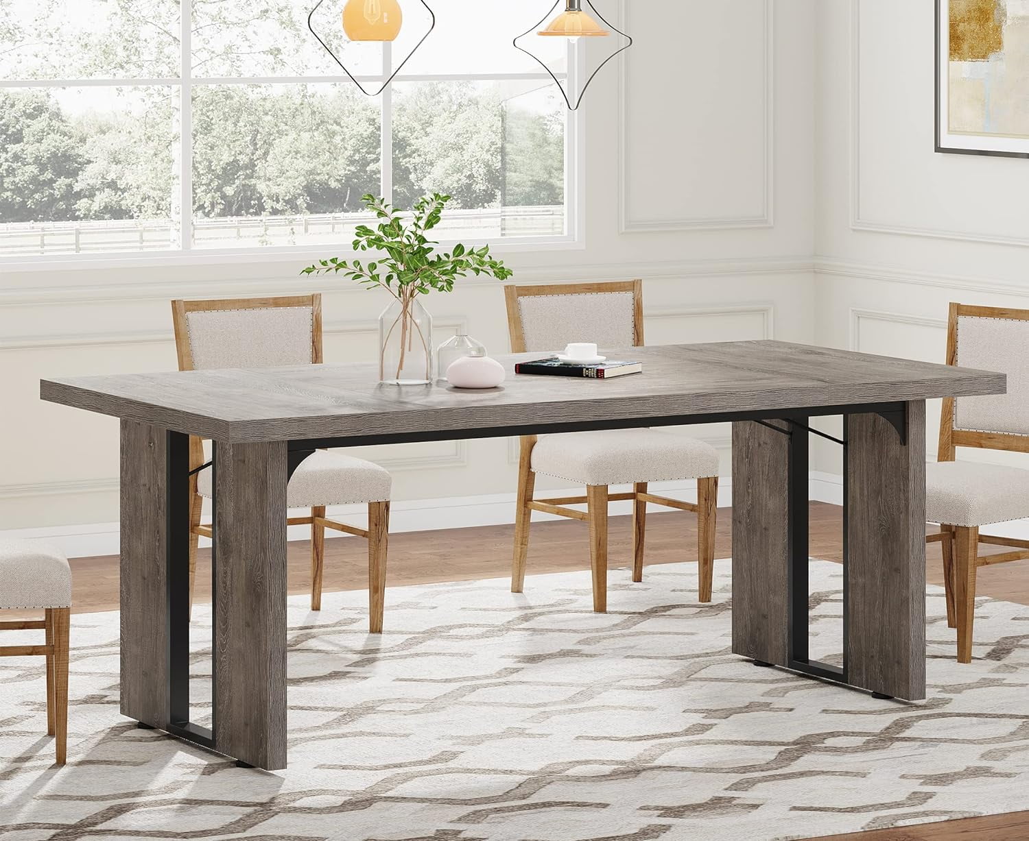 71" Rustic Farmhouse Dining Table for 6–8 People – Large Rectangular ...