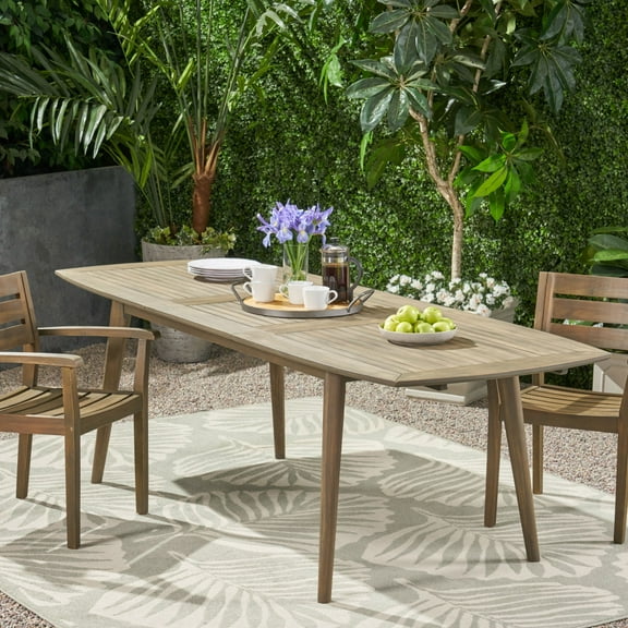 71" Rustic Outdoor Acacia Wood Expandable Dining Table, Gray