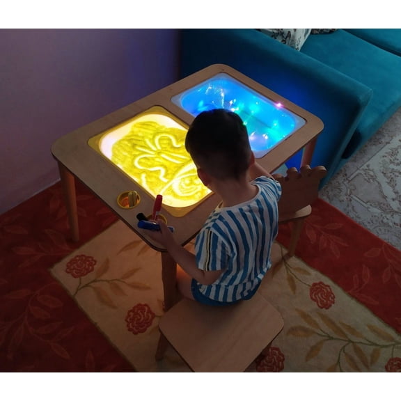 71 Sensory Table + Wooden Chessboard + Wooden Chess Pieces + Chalkboard + Whiteboard + White Acrylic Insert + Transparent Cover Wall Art Modern Wall Decor
