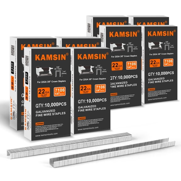 71 Series 22 GA Galvanized Fine Wire Staples 10,000 per Box, 3/8-Inch Crown 1/4-Inch Leg Length Upholstery Staples for Fabric, Upholstering, Furniture, Cabinet (8 Boxes)