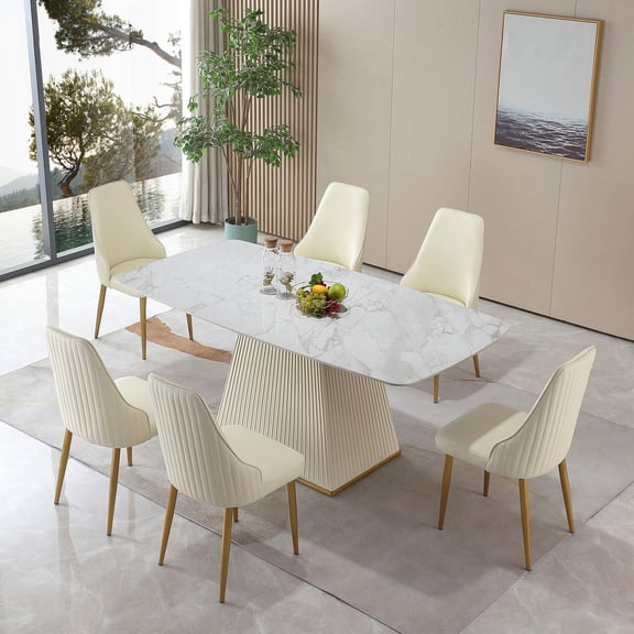 71" Sintered Stone Dining Set - Stainproof & Eco-Friendly - Living Room & Coffee Shop - Spotless Wipe