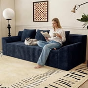71" Small Couches for Small Spaces, Memory Foam Cloud loveseat Corduroy Couch in a Box, Compressed Boneless Sofa for Living Room Bedroom, Apartment Furniture, No Assembly Required,Blue