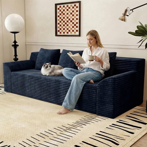 71" Cloud Loveseat Sofa, Boneless Corduroy Couch in a Box, Memory Foam Small Space Sofa for Living Room Bedroom, No Assembly Required, Blue