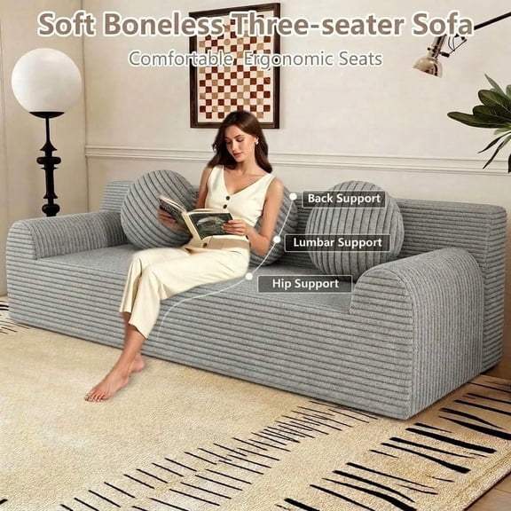 71" Small Couches for Small Spaces, Memory Foam Cloud loveseat Corduroy Couch in a Box, Compressed Boneless Sofa for Living Room Bedroom, Apartment Furniture, No Assembly Required, Light Gray