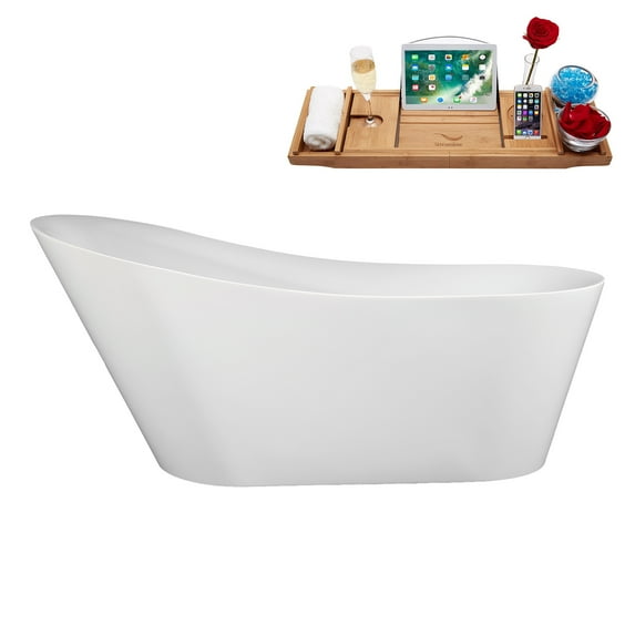 71" Streamline B-324-96-WH Soaking Freestanding Tub and Tray With Internal Drain in Glossy White