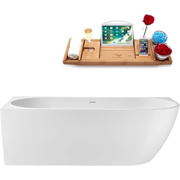 71" Streamline G-64-265-BNK Soaking Glossy White Freestanding Tub and Tray With Internal Drain in Brushed Nickel