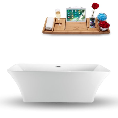 71" Streamline N-1000-71FSWH-FM Freestanding Tub and Tray With Internal Drain