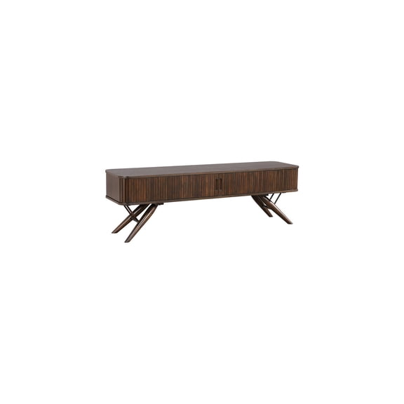 71" TV Stand with Sliding Doors, Walnut Finish - Modern Entertainment Console