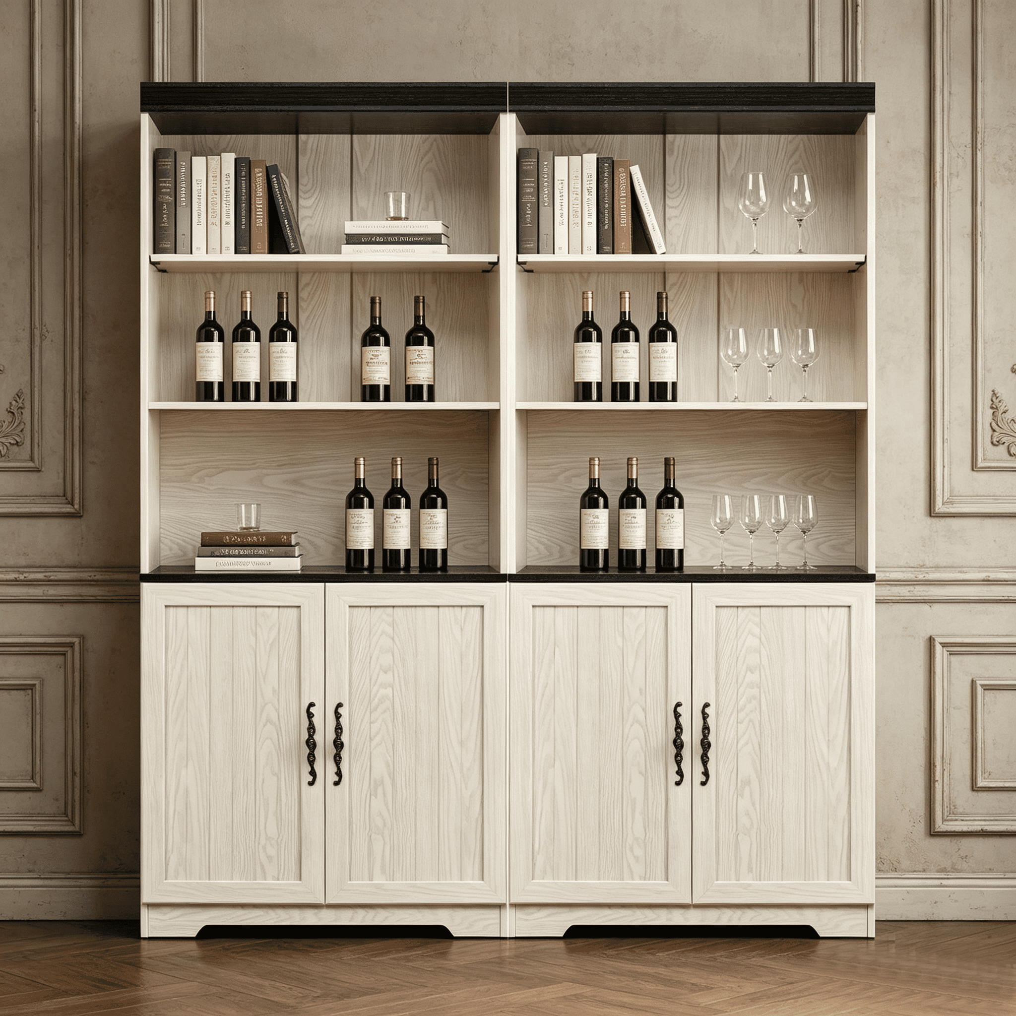 71" Tall 2 PCS Storage Bookcase with Adjustable Open Shelves and oor Cabinet, 3 Tier Display Bookshelf