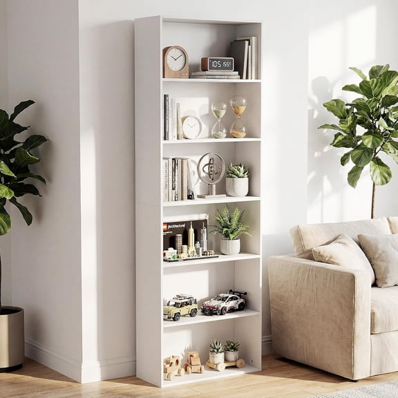 71" Tall 6-Tier Bookshelf, Large Open Display Bookcase with Ample Storage, Floor Standing Book Shelf for Living Room, Home Office, Bed Room, White