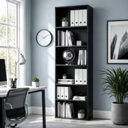 Exnote 71" Tall 6-Tier Bookshelf, Large Open Storage Bookcase, Freestanding Display Shelf for Living Room, Bedroom or Home Office, Black