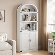 71 Tall Arched Bookshelf,Bookcase with Storage,Mid-Century Modern 3-Tier Bookshelf with Door, for Living Room,Kitchen,Home Office