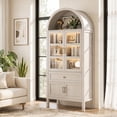 thumbnail image 1 of 71" Tall Arched Bookshelf, Kitchen Pantry Storage Cabinet, 3-Tier Bookcase with 2 Glass Doors for Living Room, Kitchen, Home Office, Gray, 1 of 9