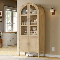 ONBRILL 71" Tall Arched Cabinet, 5-Tier Arched Kitchen Pantry with Glass Doors & Shelves, Modern Display Storage Cabinets with Adjustable Feet, Wooden Pantry Cabinet for Living Room, Dining Room