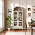 thumbnail image 1 of 71" Tall Arched Kitchen Pantry Cabinet, Modern Farmhouse Kitchen Storage Cabinets with LED Lights, Arched Cabinet with Open & Adjustable Shelves, Hidden Drawer & Glass Door for Dining Room, Kitchen, 1 of 8