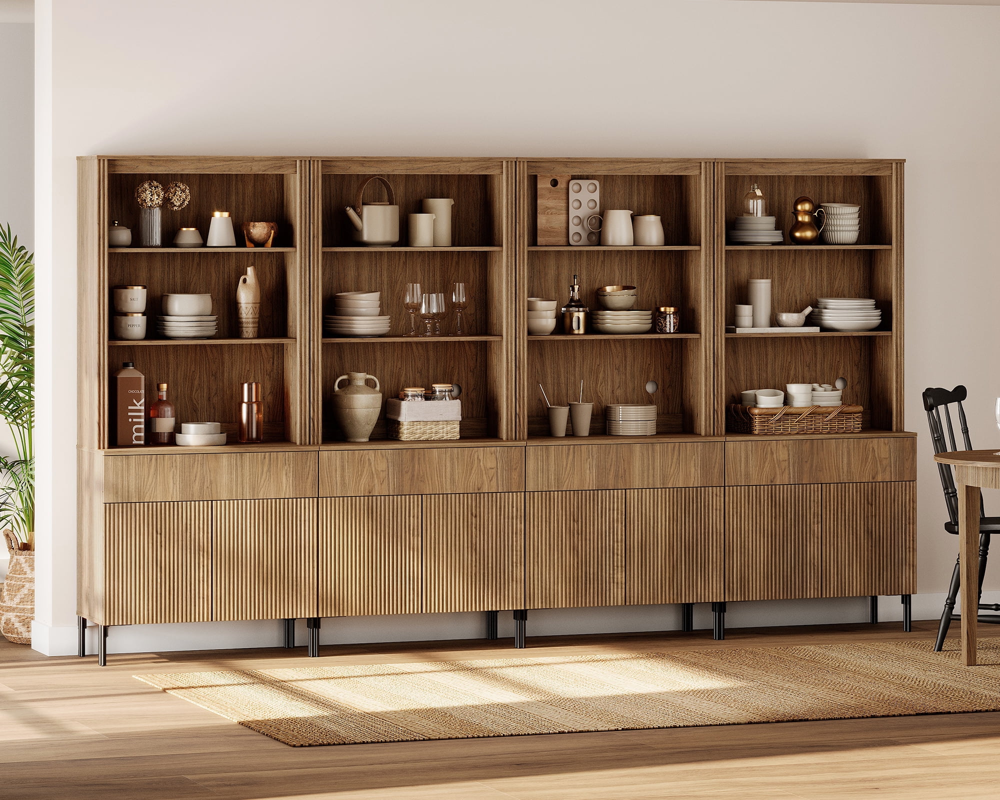 71" Tall Arched Kitchen Pantry Cabinet, Wood Bookcase Display Cabinet With Doors And Adjustable Shelves, Mid-Century Modern Versatile Cupboard For Dining Room, Bedroom