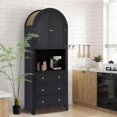 thumbnail image 1 of 71” Tall Arched Storage Cabinet with Drawer,Farmhouse Black Arched Bookcase with Door,Freestanding Arch Tall Pantry with Countertop for Kitchen Living Room, 1 of 15