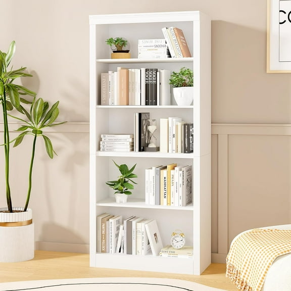 71" Tall Bookcase,5-Tiers Wooden Tall Bookshelf, Open Storage, Modern Book Shelf Bookcase and Bookshelf with Anti-Tip Design Floor Standing Display Shelves for Bedroom, Living Room and Office